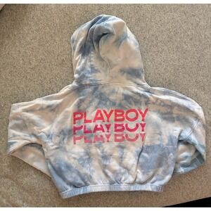 Playboy x Missguided Blue Tie Dye Cropped Quarter Zip Hoodie Womens 10 (Medium)